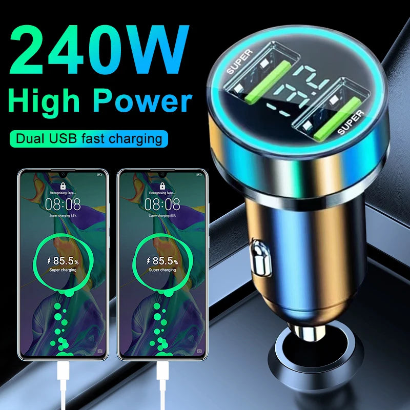 TurboDrive 240W Car Charger: Dual-Port Super Fast Charging with Display - Trip Savvy Essentials